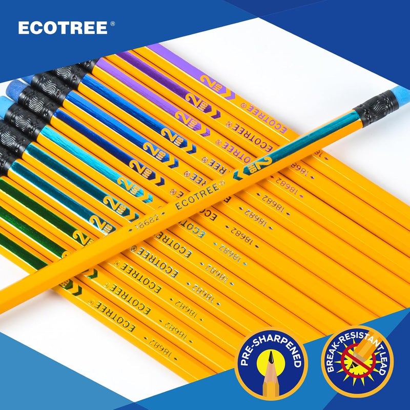 ECOTREE Pre-Sharpened Pencils #2 Wood-Cased Number 2 Pencils with Erasers Yellow Pencil Bulk for School, Writing, 216 Count - Image 5